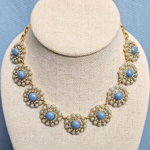 NWOT J. Crew Seafoam & Blue Medallion Bib Collar Statement Necklace
